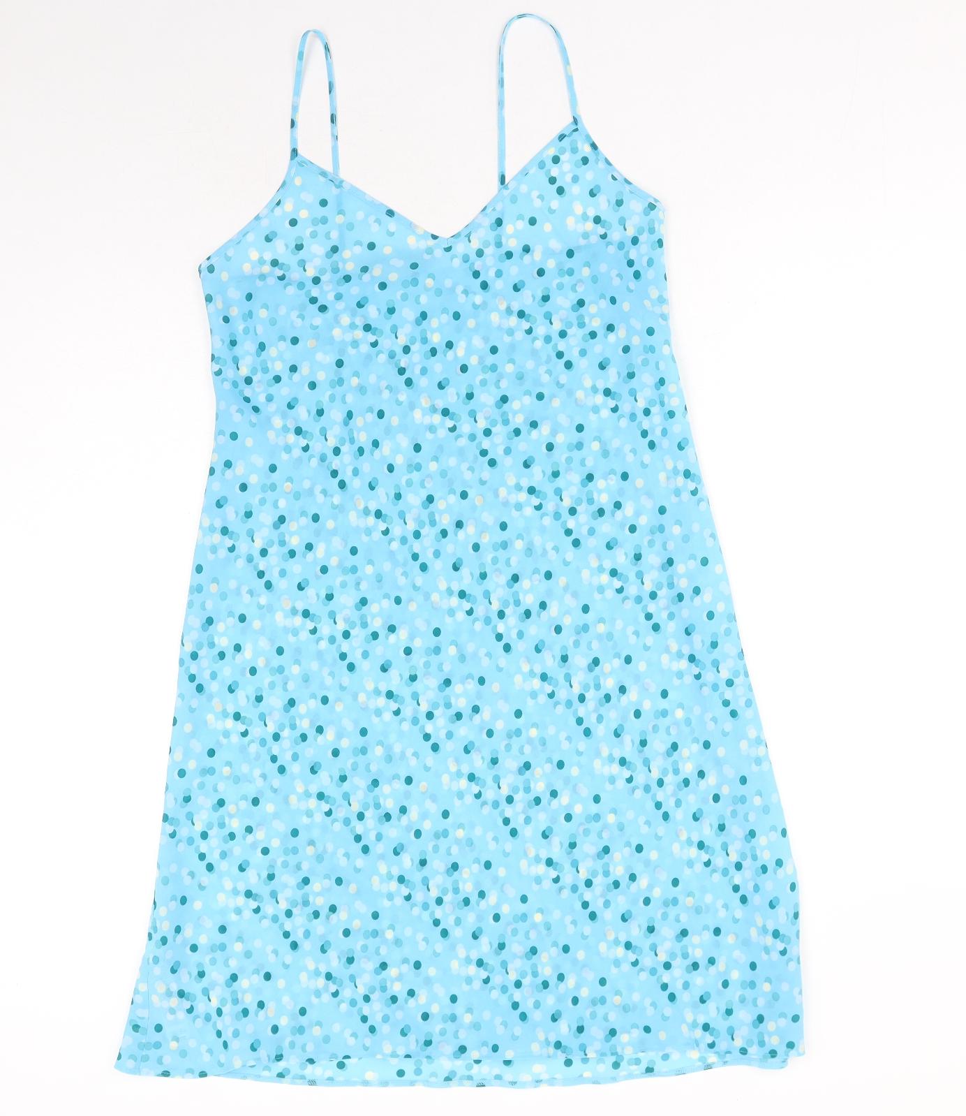 Marks and Spencer Womens Blue Polka Dot Polyester Slip Dress Size 10 V-Neck Pullover
