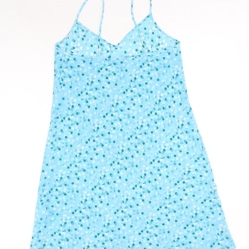 Marks and Spencer Womens Blue Polka Dot Polyester Slip Dress Size 10 V-Neck Pullover