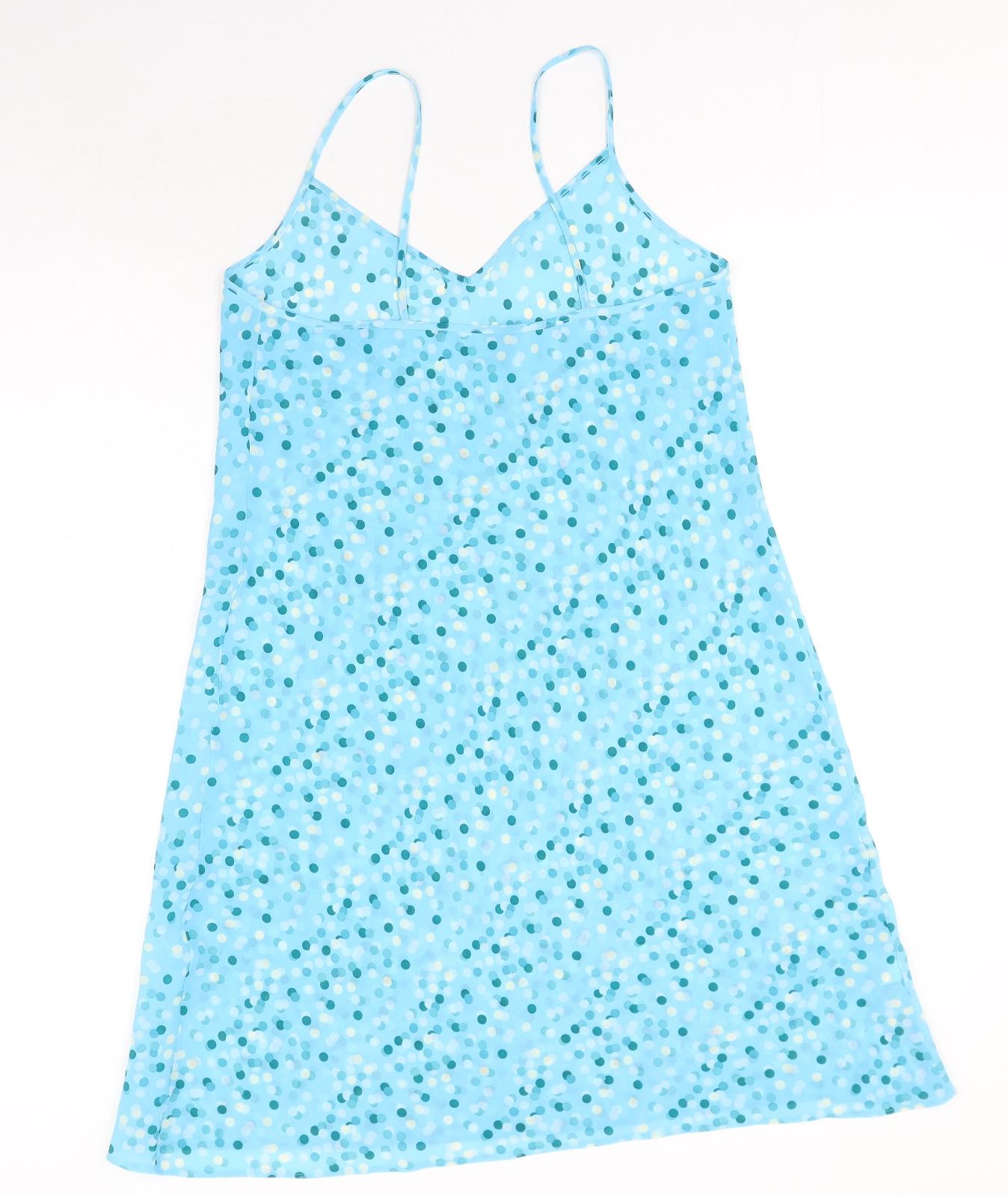 Marks and Spencer Womens Blue Polka Dot Polyester Slip Dress Size 10 V-Neck Pullover