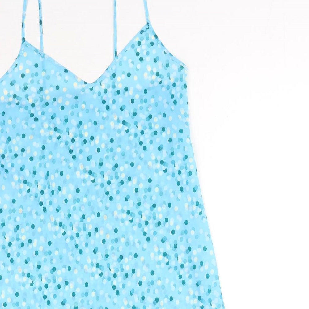 Marks and Spencer Womens Blue Polka Dot Polyester Slip Dress Size 10 V-Neck Pullover