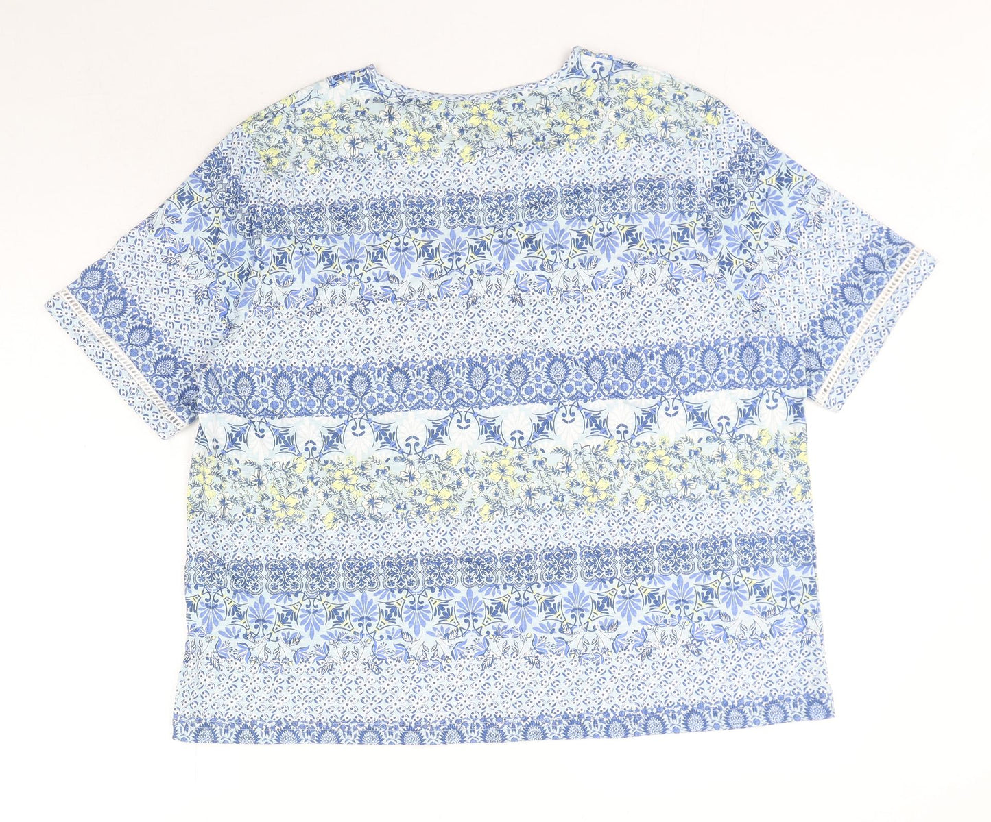 EWM Womens Blue Geometric 100% Cotton Basic T-Shirt Size XL Round Neck