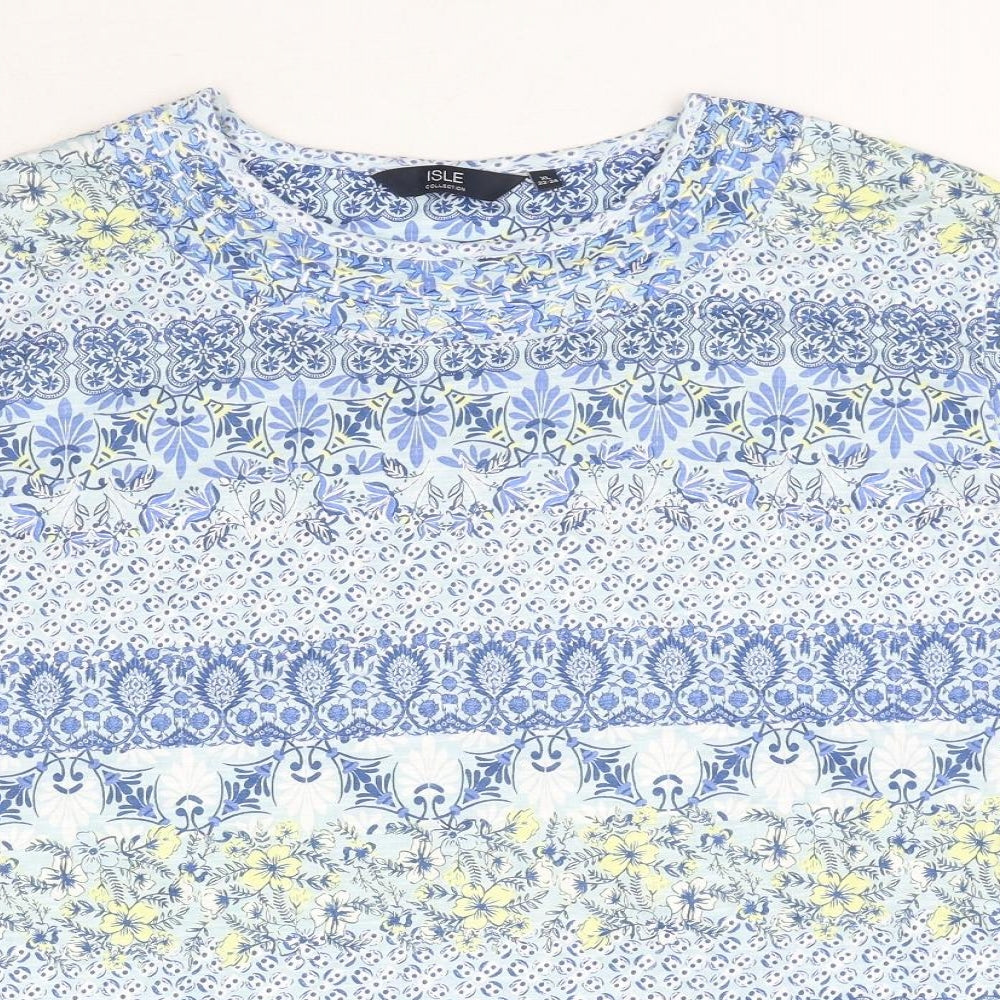 EWM Womens Blue Geometric 100% Cotton Basic T-Shirt Size XL Round Neck