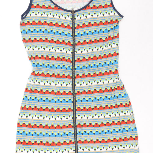 Limited Collection Womens Multicoloured Geometric Viscose Tank Dress Size 10 Boat Neck Zip