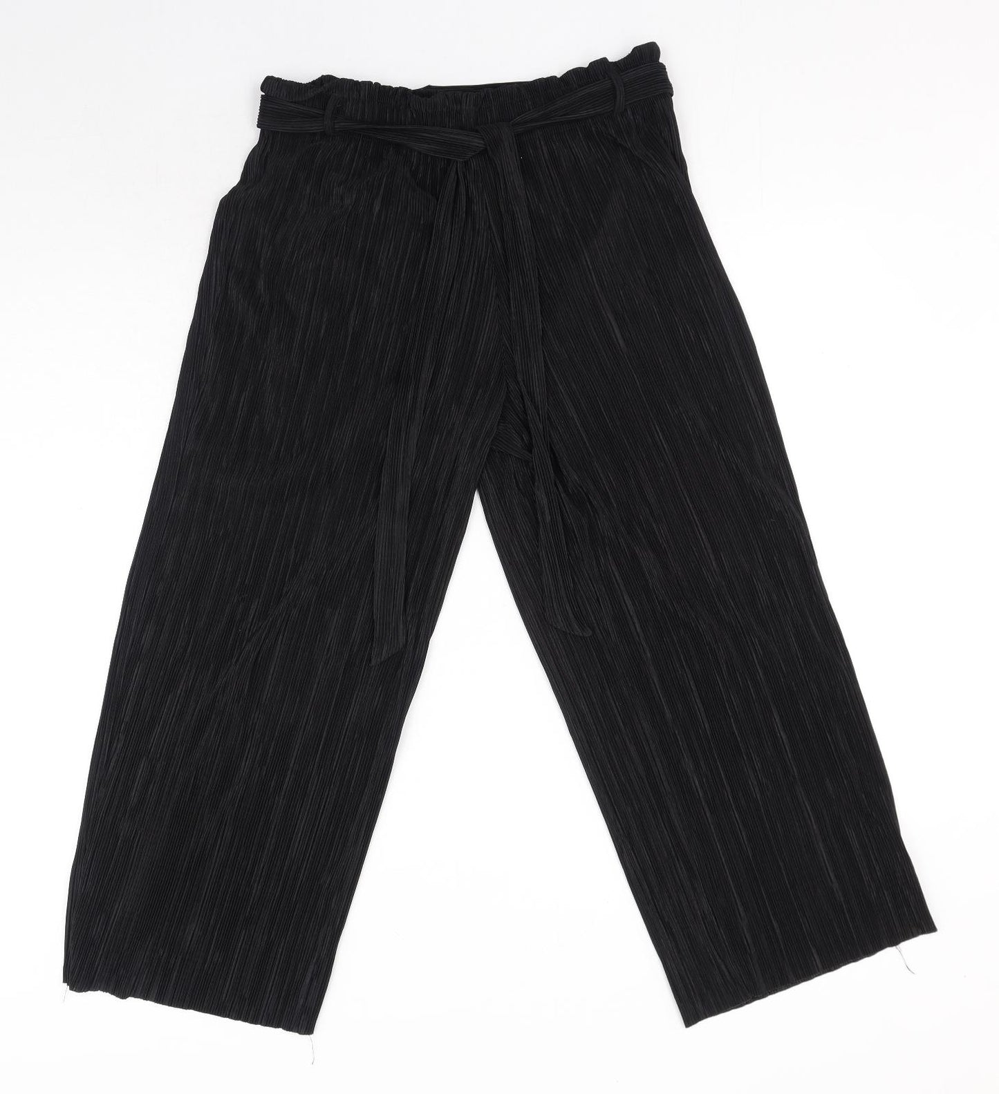 Primark Womens Black Polyester Trousers Size 10 Regular Tie - Plisse