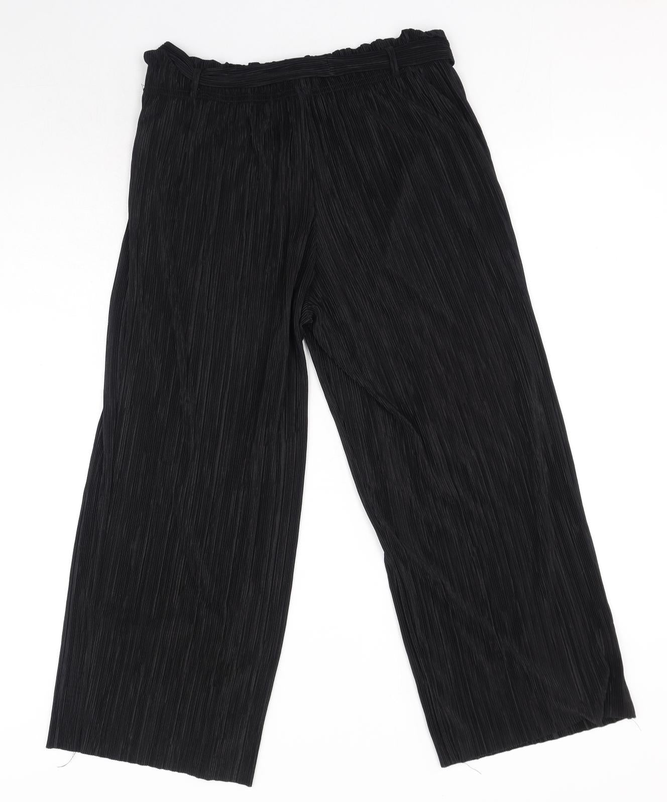 Primark Womens Black Polyester Trousers Size 10 Regular Tie - Plisse