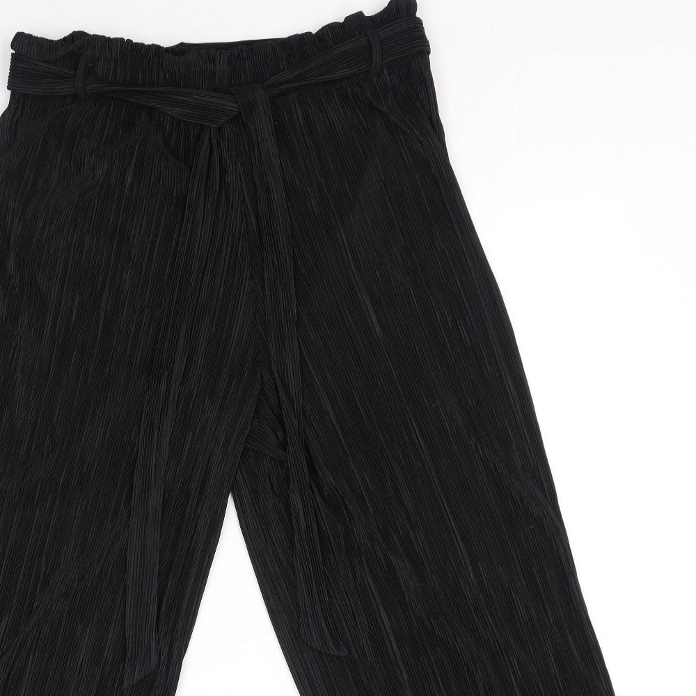 Primark Womens Black Polyester Trousers Size 10 Regular Tie - Plisse