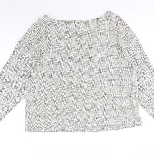 H&M Womens Black Boat Neck Plaid Polyester Pullover Jumper Size M