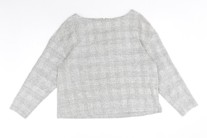 H&M Womens Black Boat Neck Plaid Polyester Pullover Jumper Size M