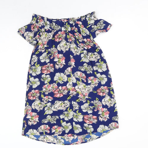 Atmosphere Womens Blue Floral Polyester Mini Size 10 Off the Shoulder Pullover