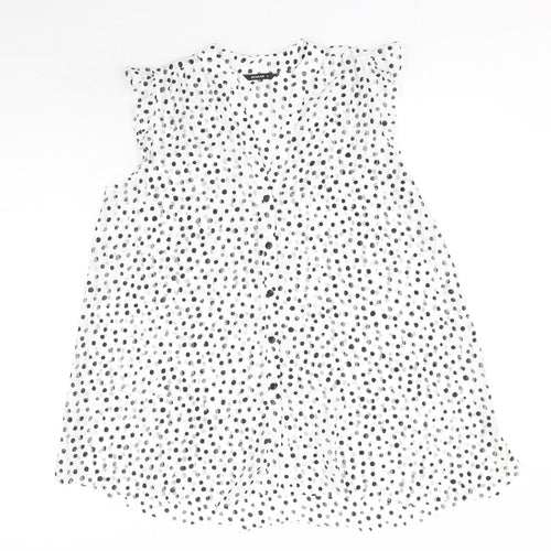 Roman Womens White Polka Dot Polyester Basic Blouse Size 12 V-Neck