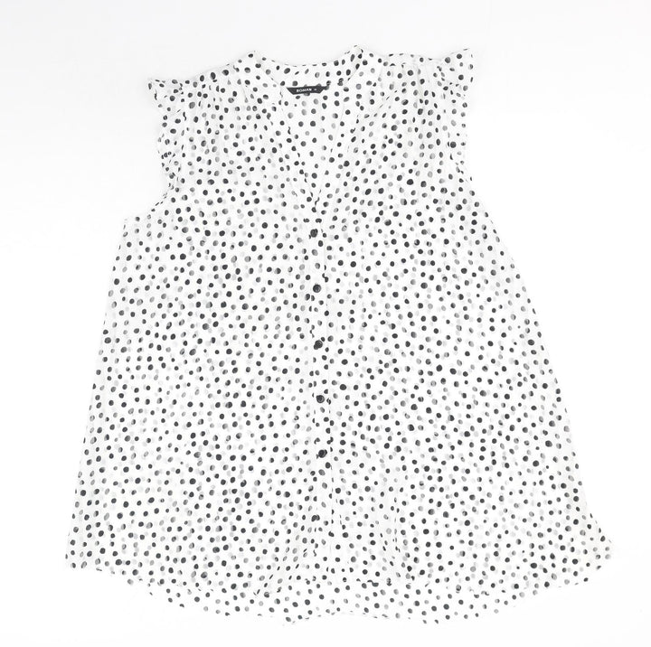 Roman Womens White Polka Dot Polyester Basic Blouse Size 12 V-Neck