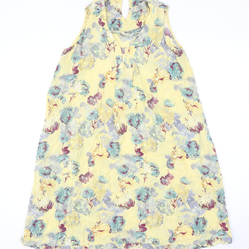 NEXT Womens Yellow Floral Viscose Trapeze & Swing Size 8 V-Neck Button