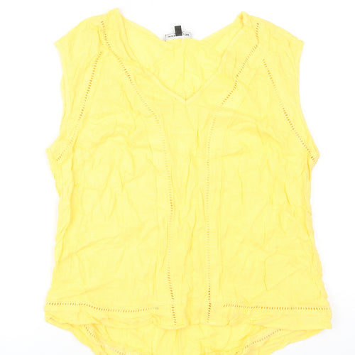 Warehouse Womens Yellow Polyester Basic Tank Size 12 V-Neck