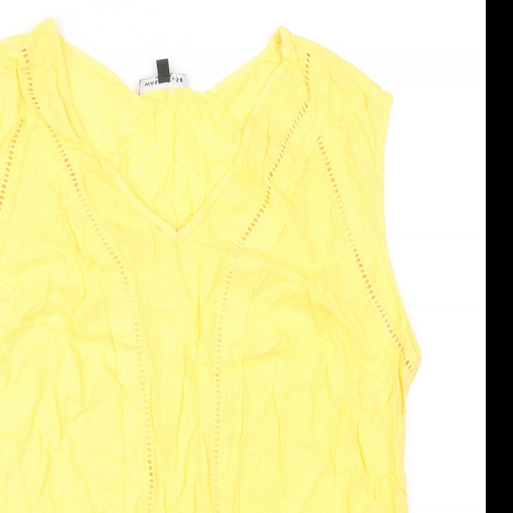 Warehouse Womens Yellow Polyester Basic Tank Size 12 V-Neck