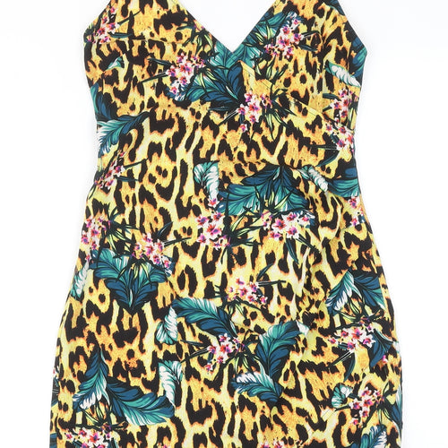 ASOS Womens Multicoloured Geometric Polyester Slip Dress Size 6 V-Neck Zip