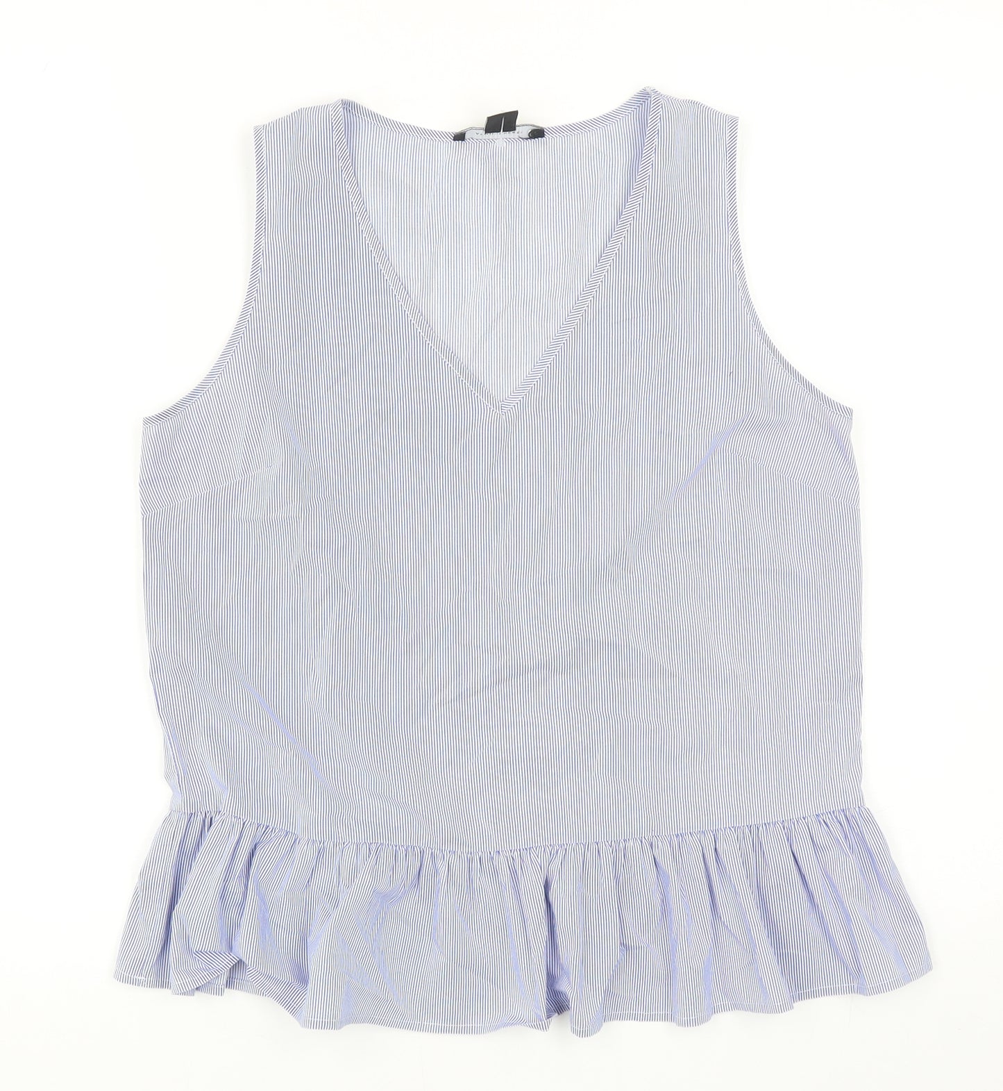 Atmosphere Womens Blue Striped Polyester Basic Tank Size 10 V-Neck