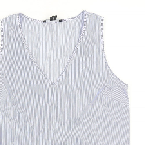 Atmosphere Womens Blue Striped Polyester Basic Tank Size 10 V-Neck