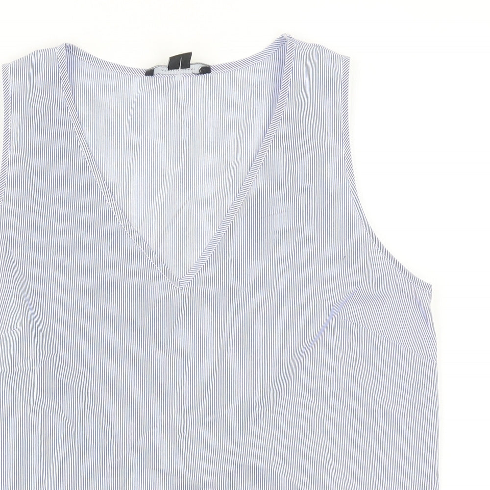 Atmosphere Womens Blue Striped Polyester Basic Tank Size 10 V-Neck