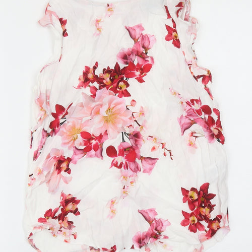 Wallis Womens White Floral Viscose Basic Blouse Size 10 Round Neck