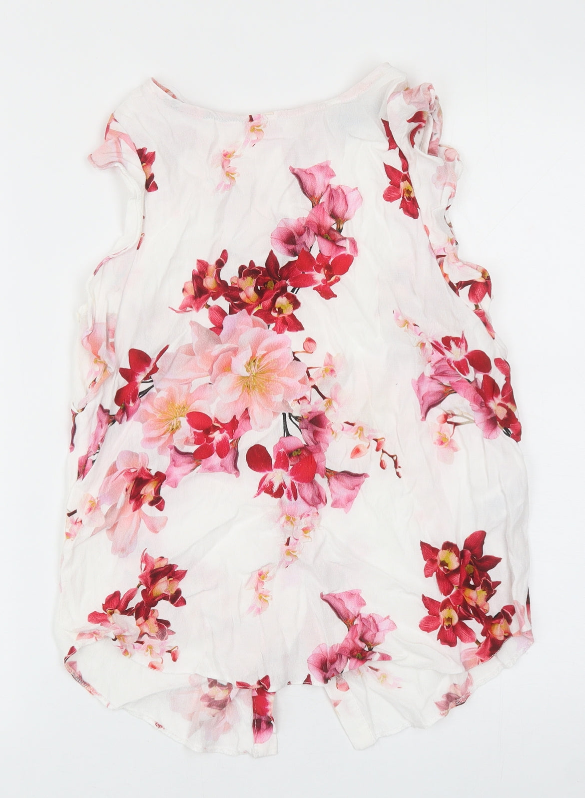 Wallis Womens White Floral Viscose Basic Blouse Size 10 Round Neck