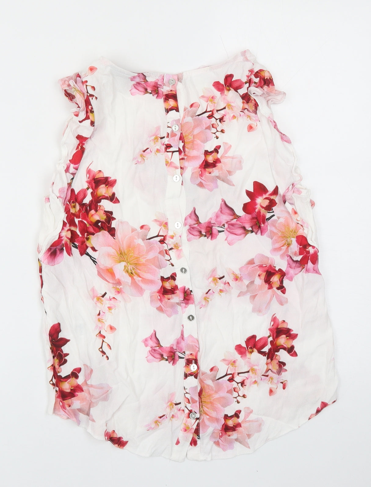 Wallis Womens White Floral Viscose Basic Blouse Size 10 Round Neck
