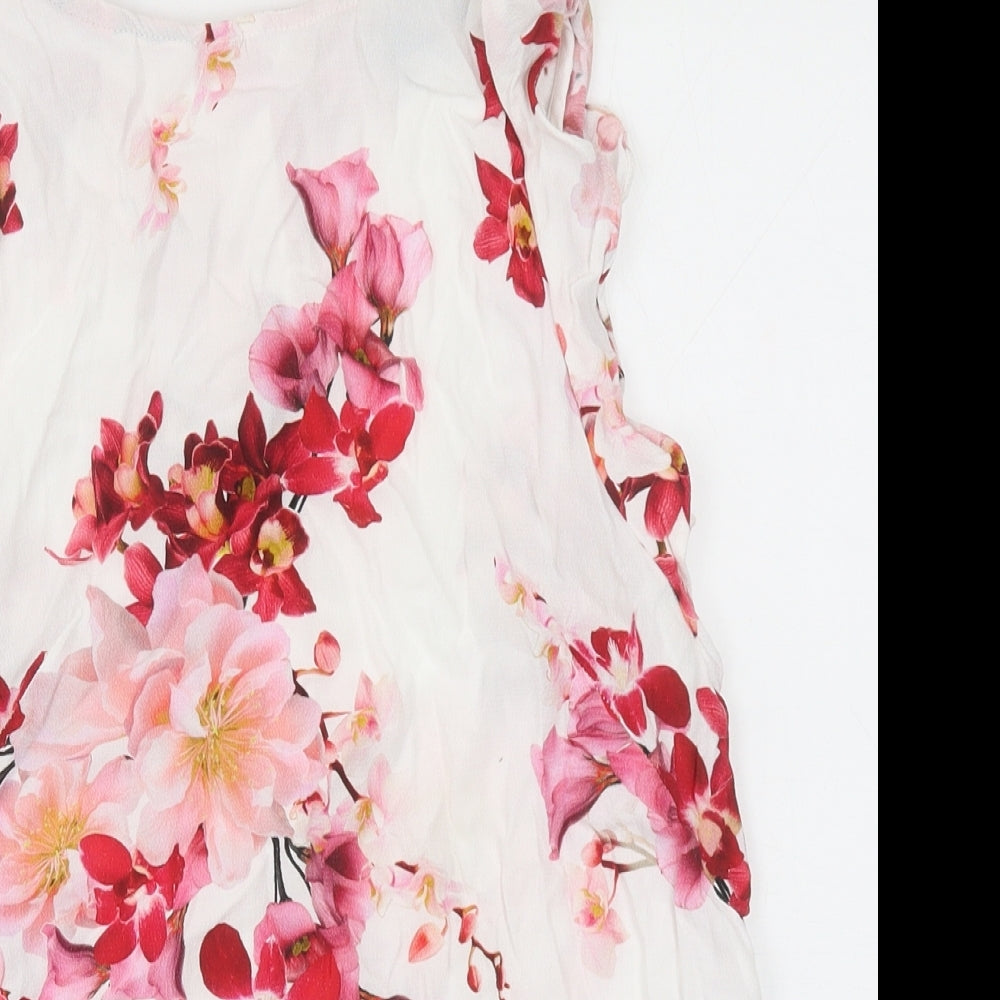 Wallis Womens White Floral Viscose Basic Blouse Size 10 Round Neck