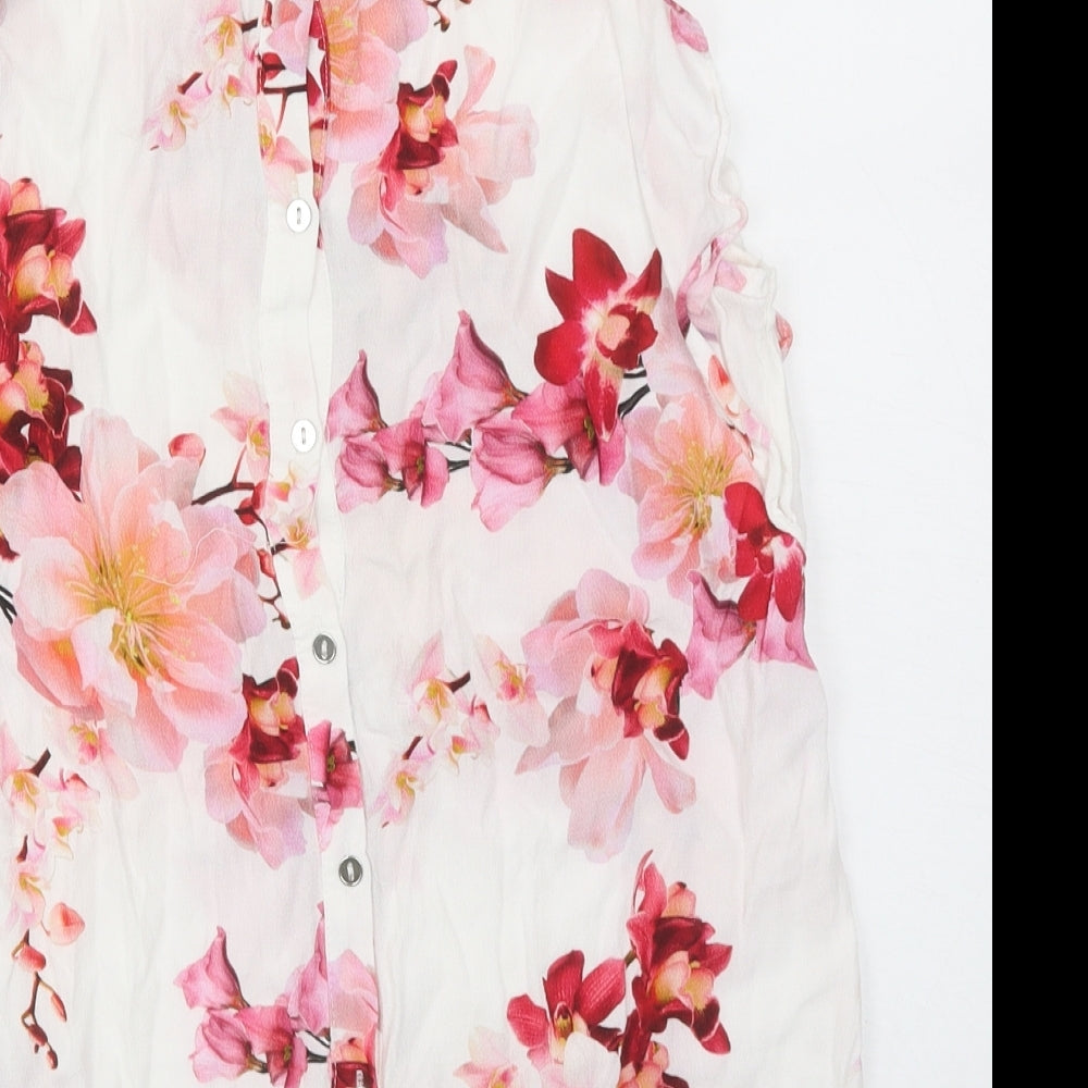 Wallis Womens White Floral Viscose Basic Blouse Size 10 Round Neck