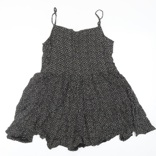 NEXT Girls Black Geometric Viscose Skater Dress Size 16 Years Square Neck Pullover