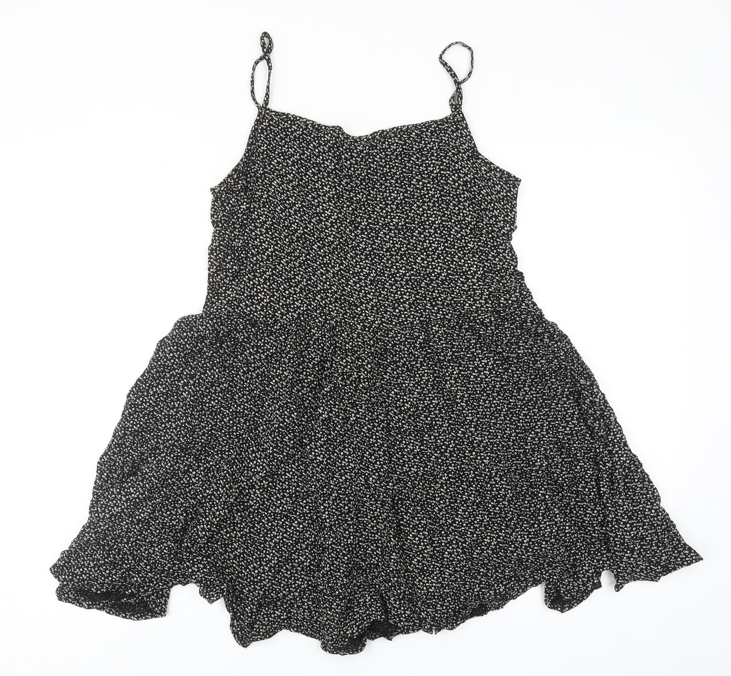 NEXT Girls Black Geometric Viscose Skater Dress Size 16 Years Square Neck Pullover