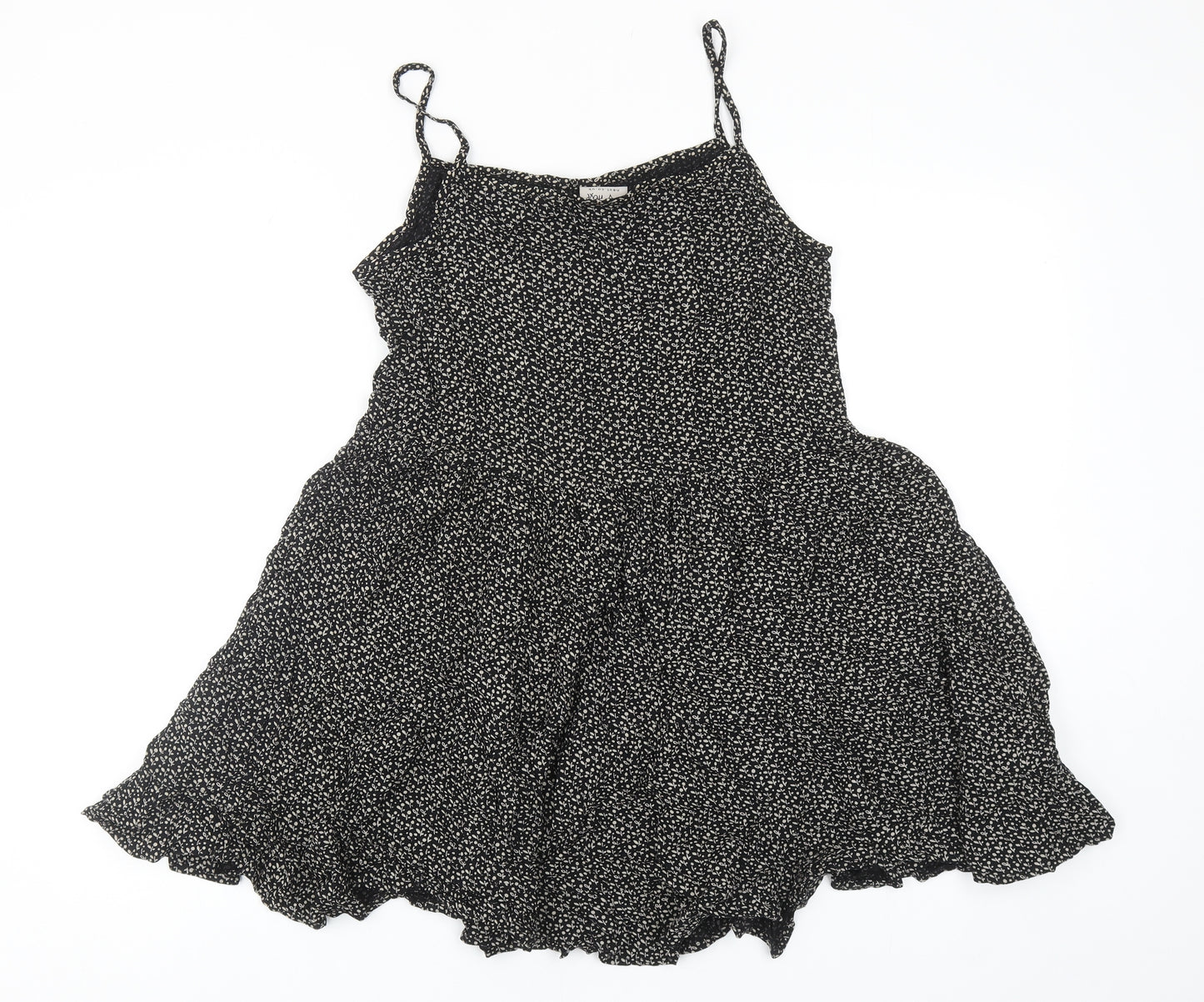 NEXT Girls Black Geometric Viscose Skater Dress Size 16 Years Square Neck Pullover