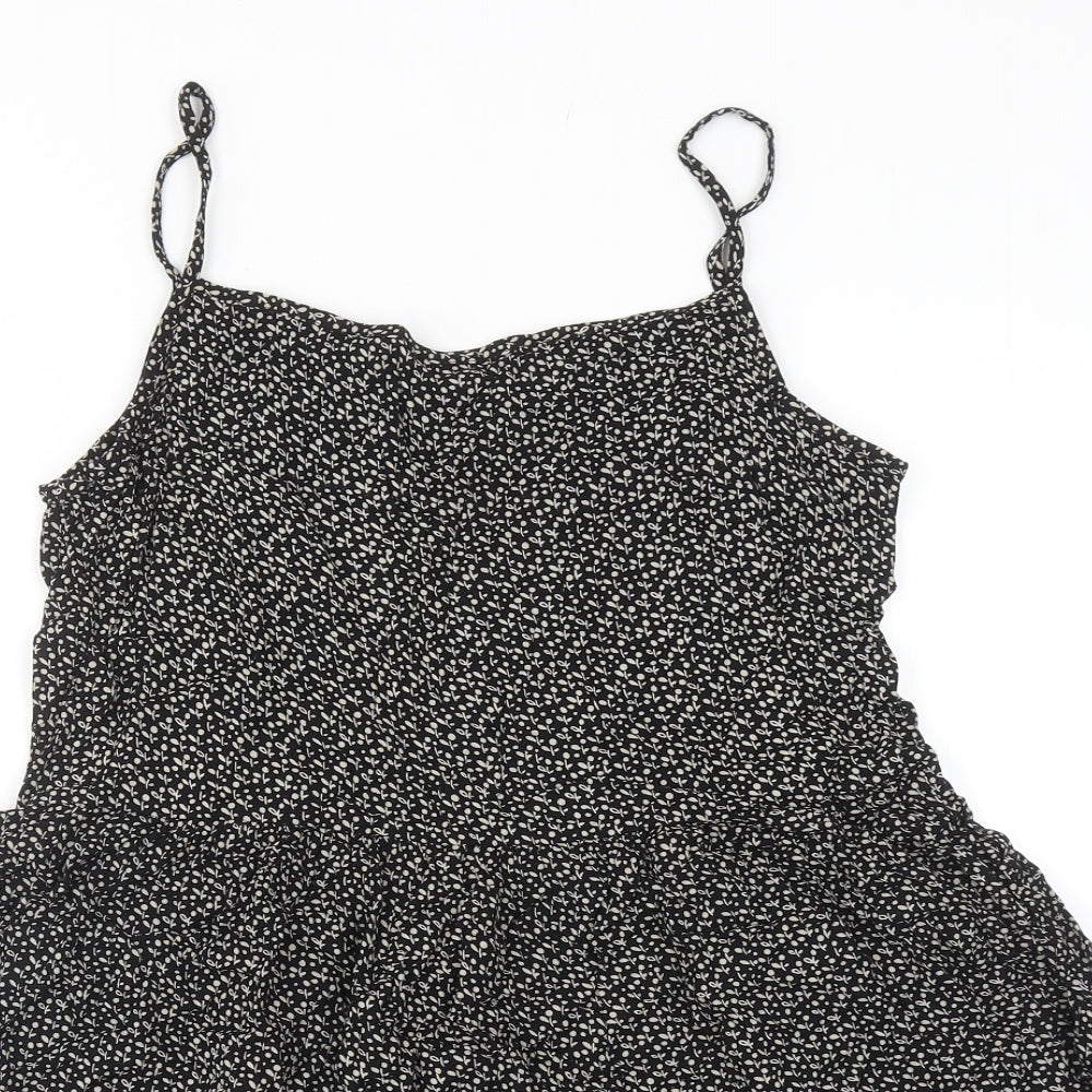 NEXT Girls Black Geometric Viscose Skater Dress Size 16 Years Square Neck Pullover