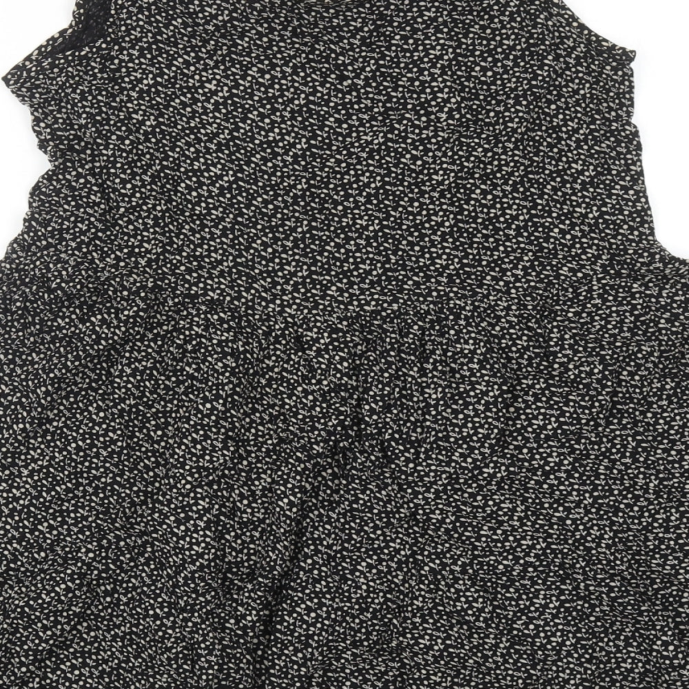 NEXT Girls Black Geometric Viscose Skater Dress Size 16 Years Square Neck Pullover