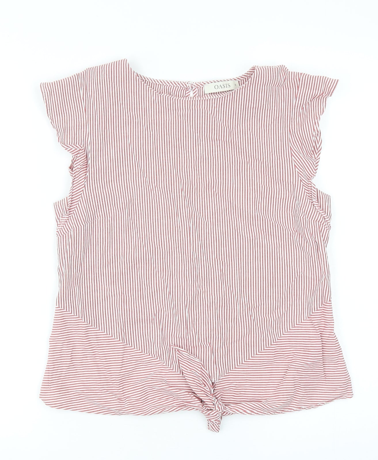 Oasis Womens Red Striped Cotton Basic Tank Size 10 Round Neck