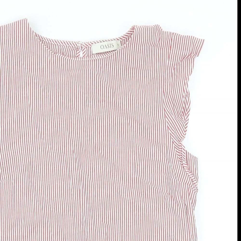 Oasis Womens Red Striped Cotton Basic Tank Size 10 Round Neck