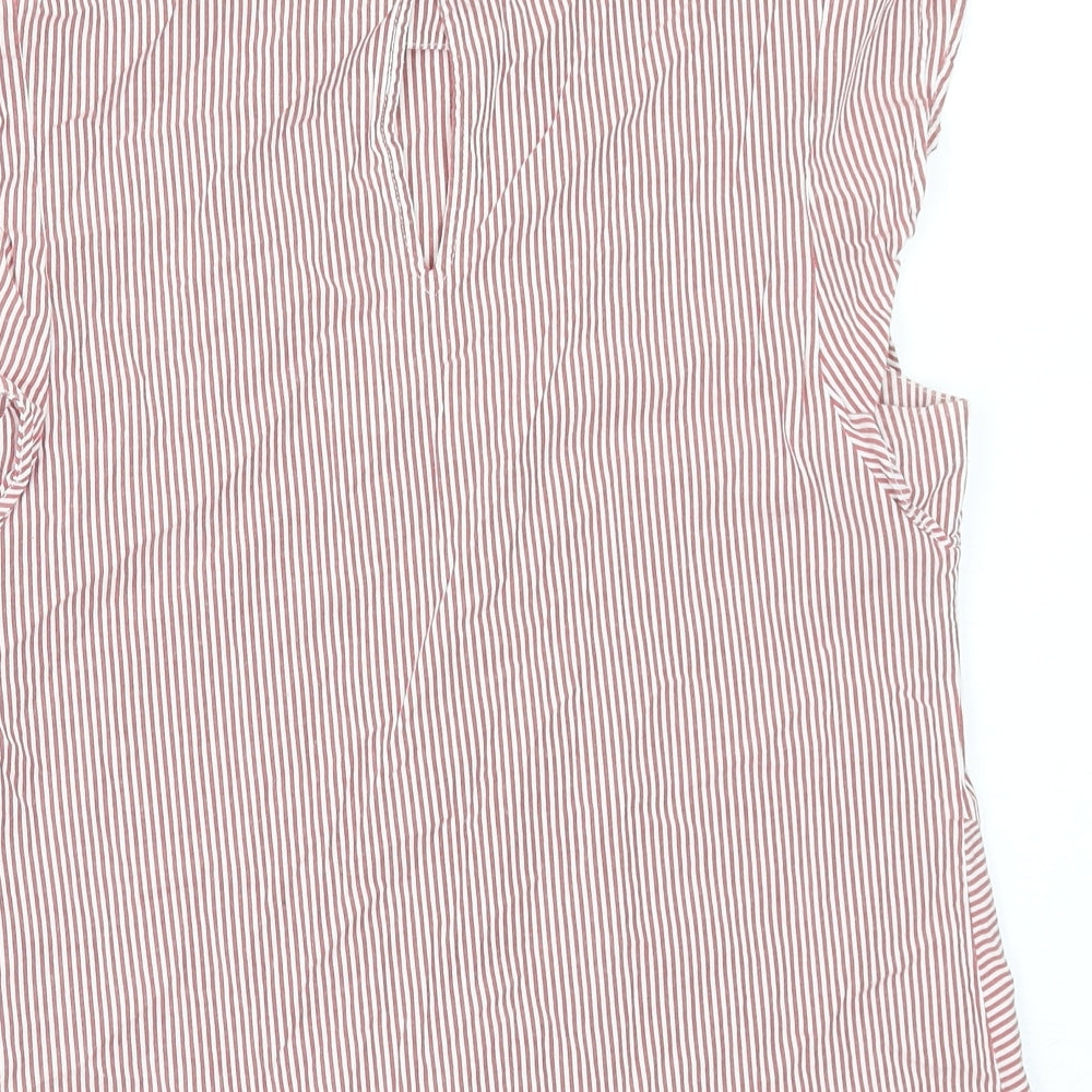 Oasis Womens Red Striped Cotton Basic Tank Size 10 Round Neck