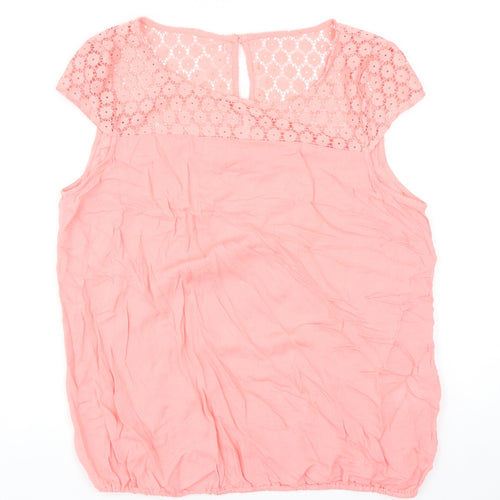 George Womens Pink Viscose Basic Blouse Size 12 Round Neck - Lace Detail