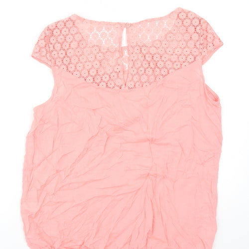 George Womens Pink Viscose Basic Blouse Size 12 Round Neck - Lace Detail