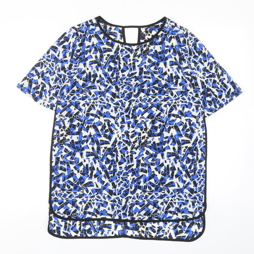 F&F Womens Blue Geometric Polyester Basic Blouse Size 8 Round Neck