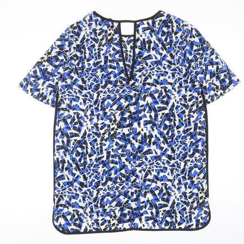F&F Womens Blue Geometric Polyester Basic Blouse Size 8 Round Neck