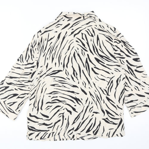 Marks and Spencer Womens Beige Animal Print Viscose Basic Button-Up Size 8 V-Neck - Zebra Print