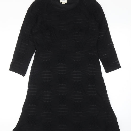 ECI Womens Black Geometric Polyester A-Line Size 6 Scoop Neck Zip