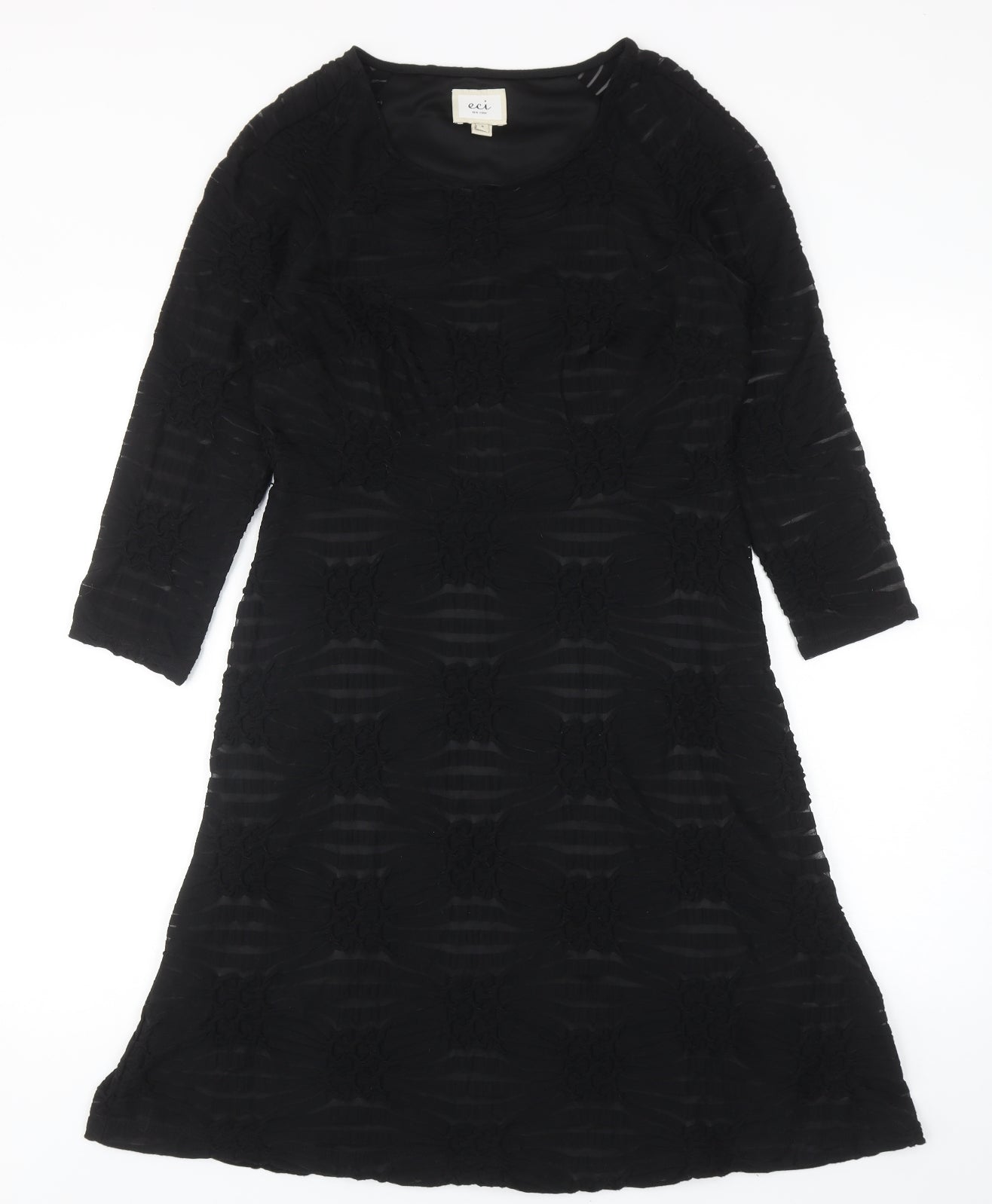 ECI Womens Black Geometric Polyester A-Line Size 6 Scoop Neck Zip