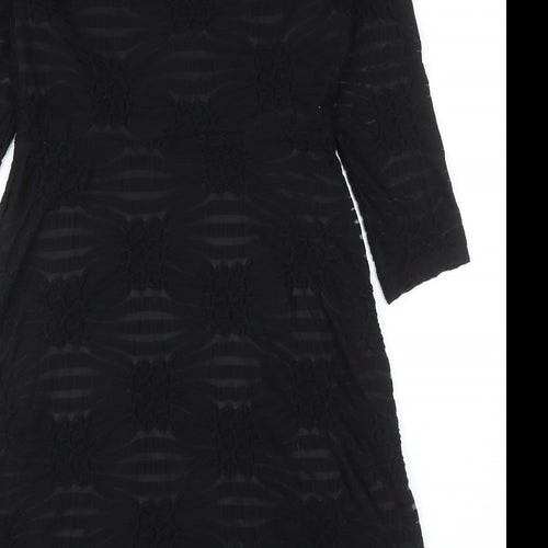 ECI Womens Black Geometric Polyester A-Line Size 6 Scoop Neck Zip