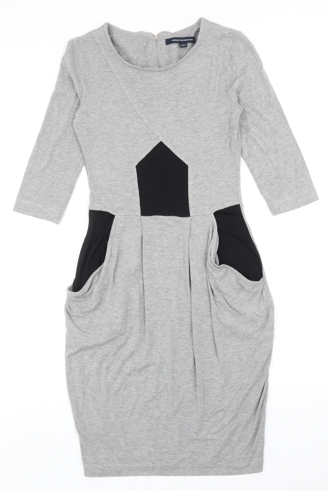 French Connection Womens Grey Viscose Pencil Dress Size 10 Scoop Neck Zip