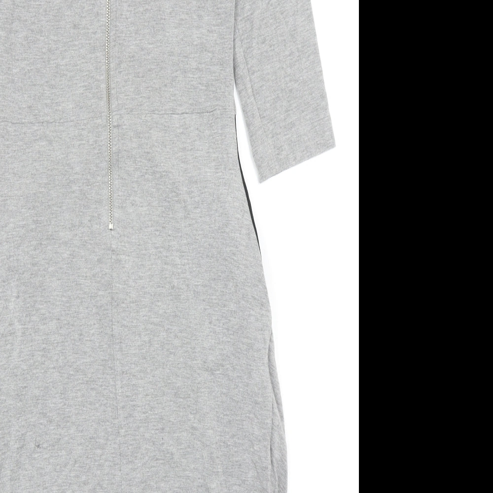 French Connection Womens Grey Viscose Pencil Dress Size 10 Scoop Neck Zip