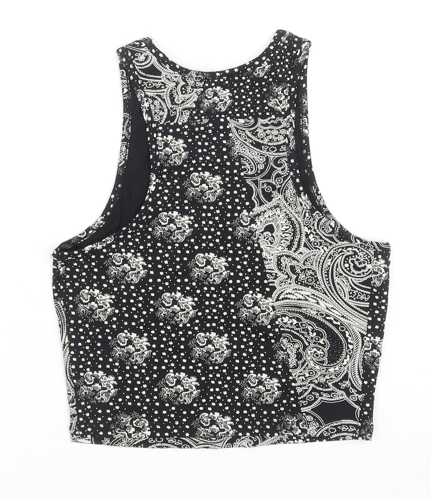River Island Womens Black Geometric Cotton Cropped Tank Size 10 Scoop Neck - Bandana Print