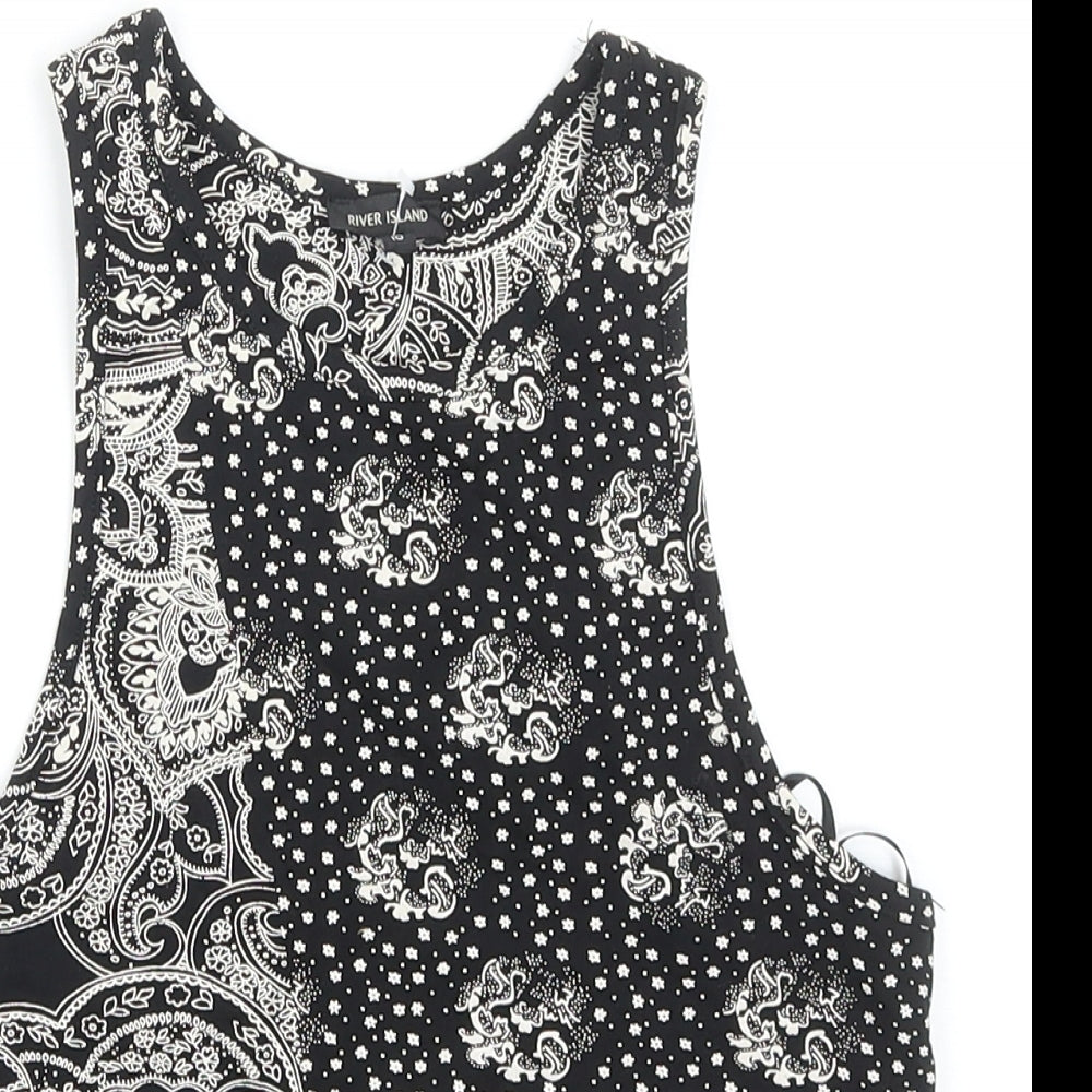 River Island Womens Black Geometric Cotton Cropped Tank Size 10 Scoop Neck - Bandana Print
