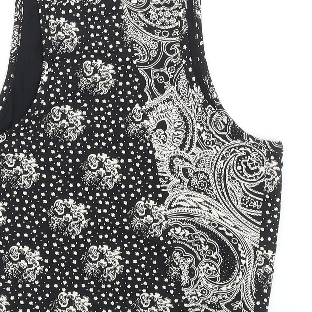 River Island Womens Black Geometric Cotton Cropped Tank Size 10 Scoop Neck - Bandana Print