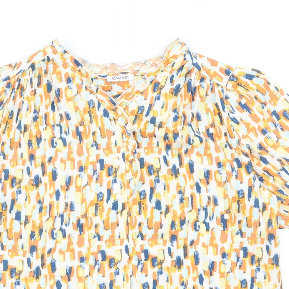 Damart Womens Multicoloured Geometric Viscose Basic Blouse Size 12 V-Neck