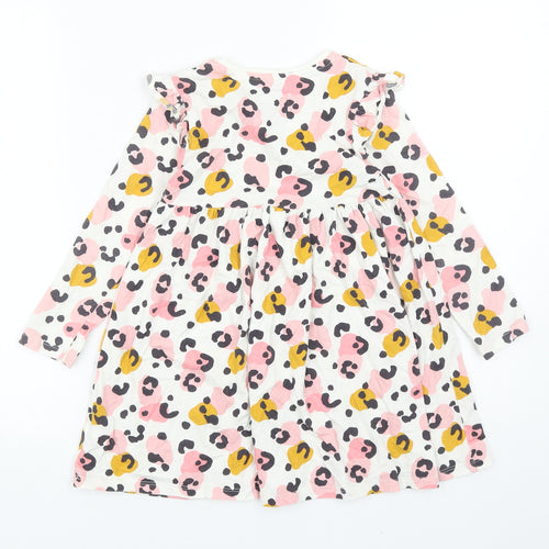 F&F Girls Multicoloured Animal Print Cotton Skater Dress Size 5-6 Years Round Neck Pullover - Leopard print